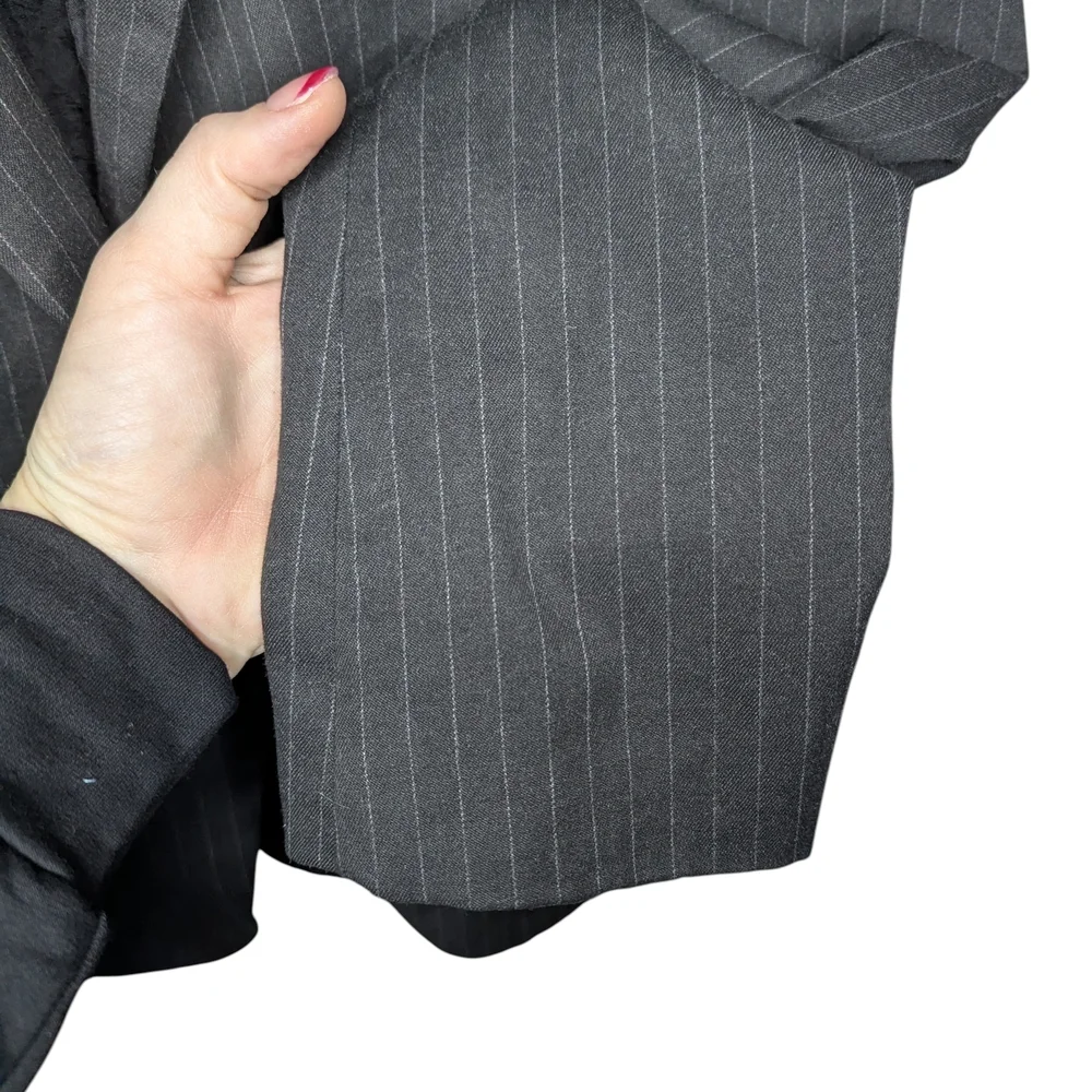 Zara Blazer Women's Large Black Pinstripe Tailored Structured Office Workwear - Picture 8 of 16